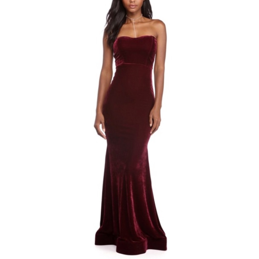 Long Red Strapless Velvet Dress *Read Description*